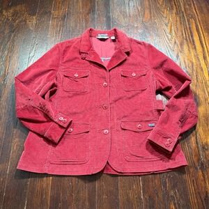 LL Bean Jacket Womens XL Red Corduroy Elbow Patch Chore Shacket Stretch